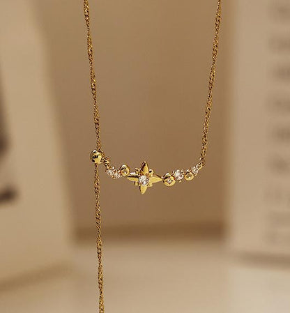 Gold Plated Brass Tassel Star Necklace with Zircon