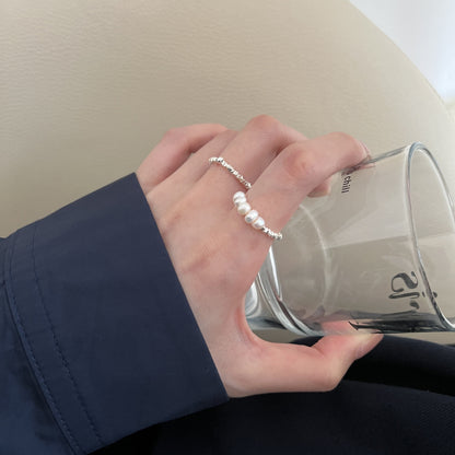 S925 Silver Granule Design Pearl Ring