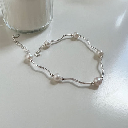 S925 Sterling Silver Pearl Wave Bracelet