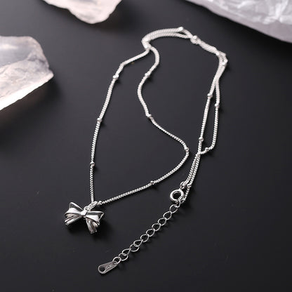S925 Sterling Silver Sweet Bow Knot Necklace