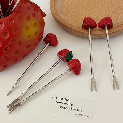 Stainless Steel Strawberry-Shaped Fruit Forks Set