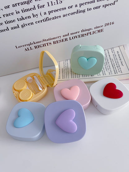 Colorful Heart Design Portable Leak-Proof Contact Lens Case with Mirror