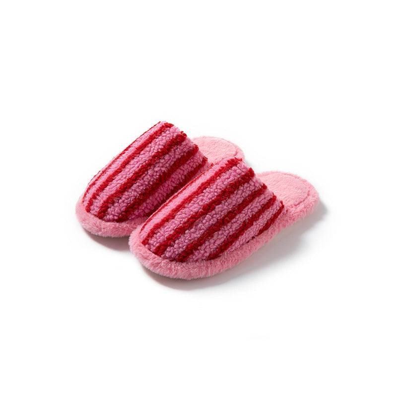 Women Soft Fleece Striped Plush Indoor Slippers